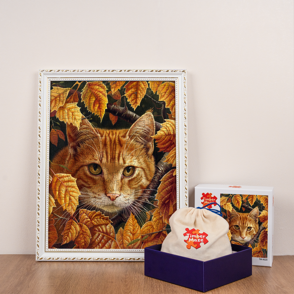 Leaves & Cat - Wooden Jigsaw Puzzle