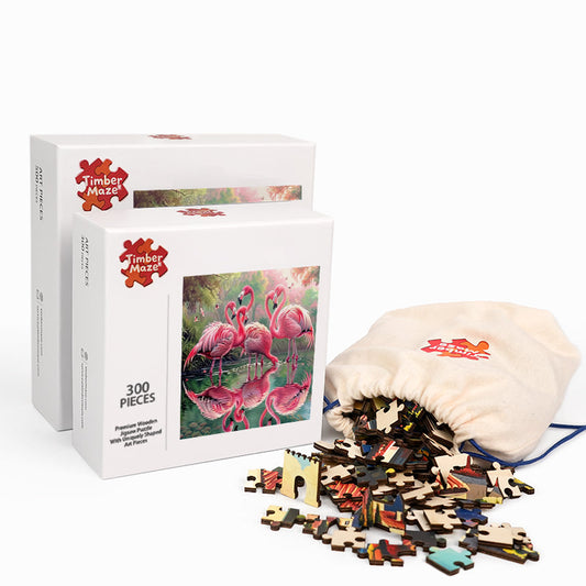 Flamingo Hearts - Wooden Jigsaw Puzzle