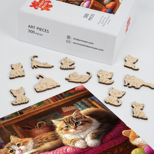 Knitting Cats - Wooden Jigsaw Puzzle