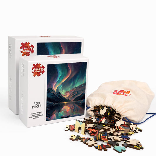 colourful aurora borealis - Wooden Jigsaw Puzzle