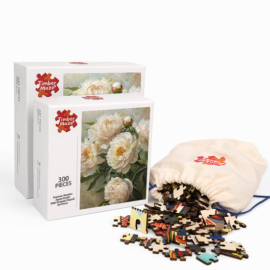 White peonies - Wooden Jigsaw Puzzle