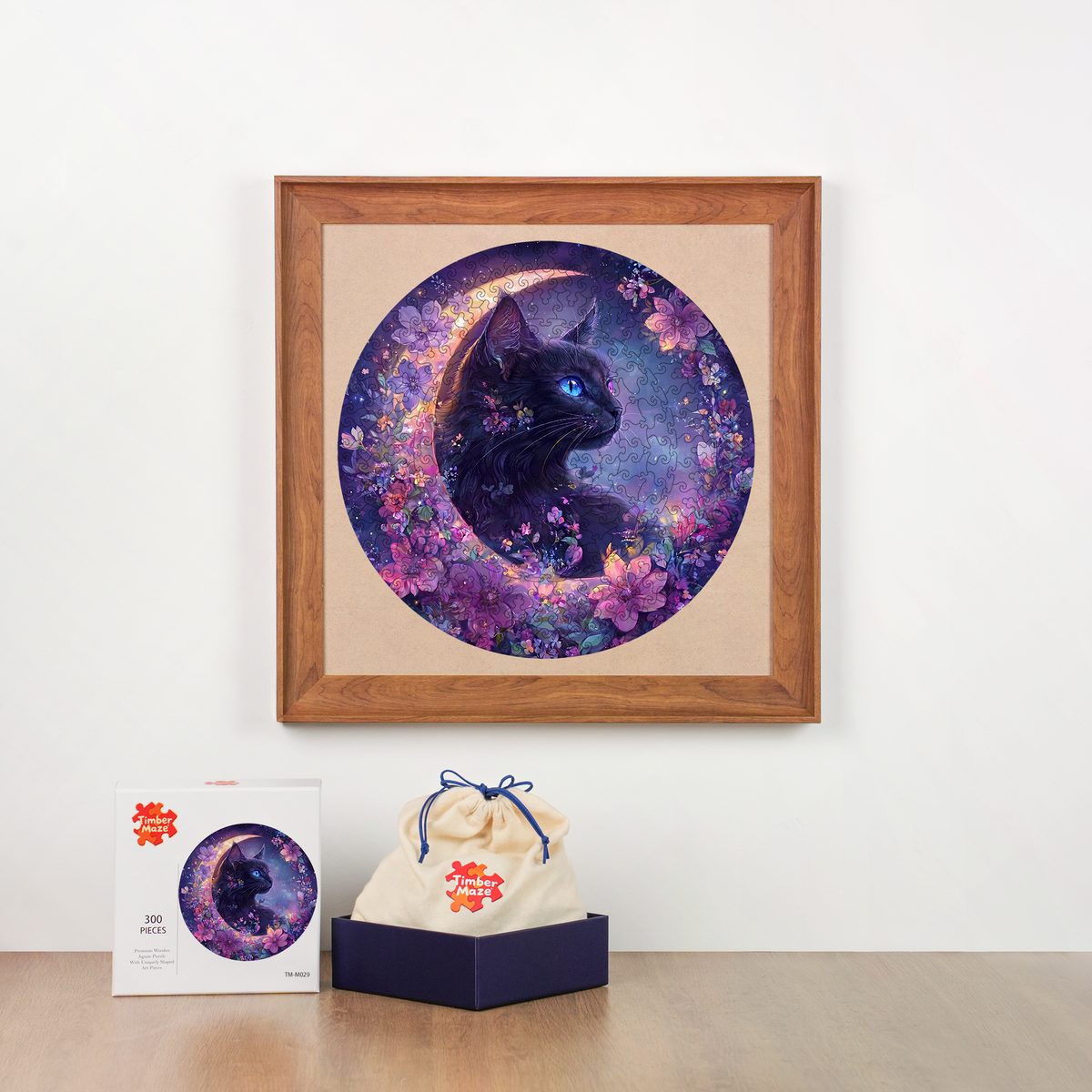 Enchanted Cat and Moon - Wooden Jigsaw Puzzle