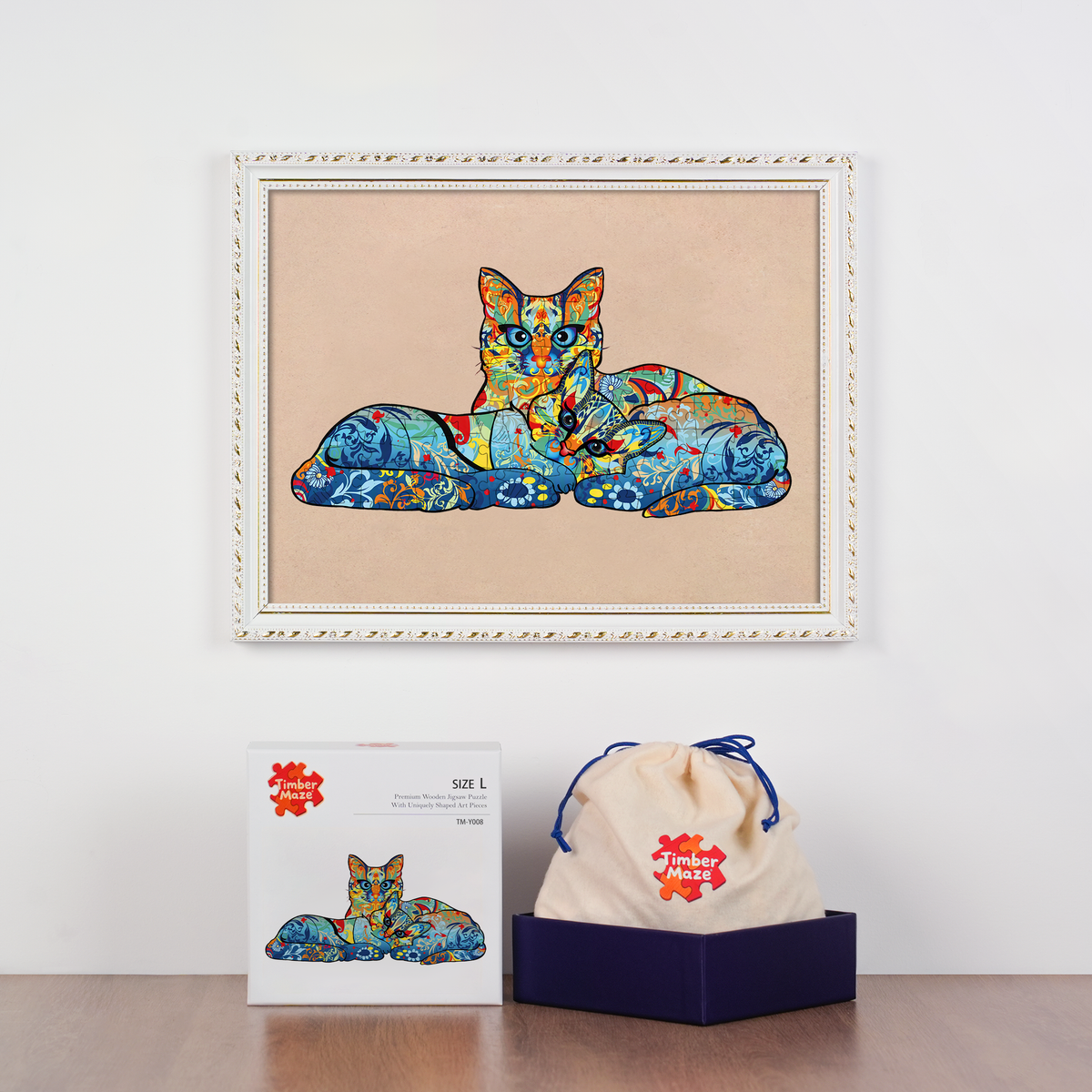 Floral Cat Duo - Wooden Jigsaw Puzzle