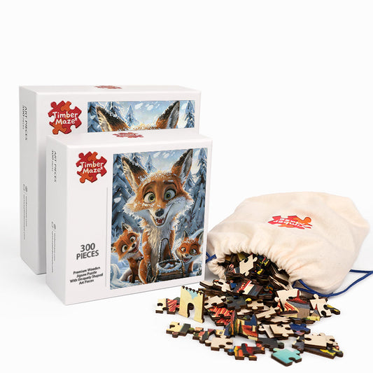 Winter Fox Family Fun - Wooden Jigsaw Puzzle