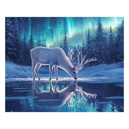 Deer in the Aurora - Wooden Jigsaw Puzzle