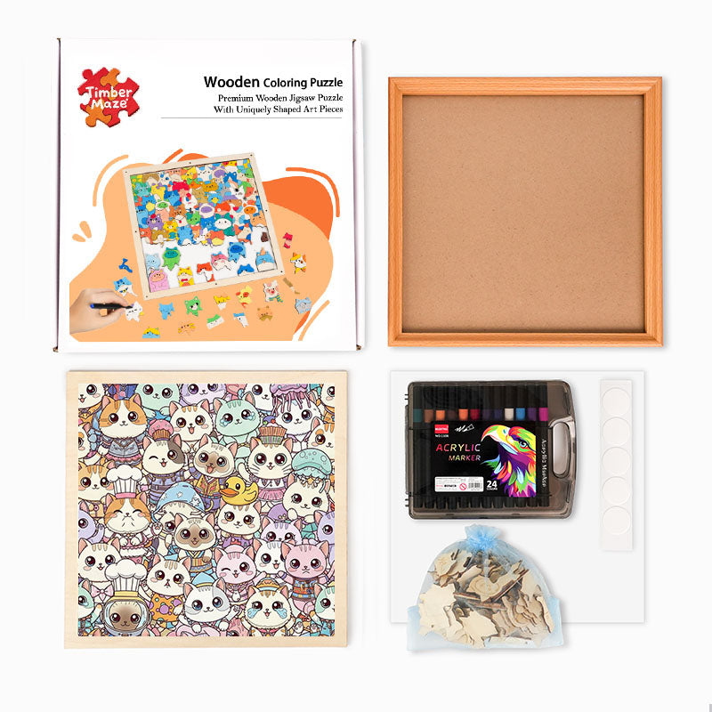 Cats I - Wooden Coloring Puzzle