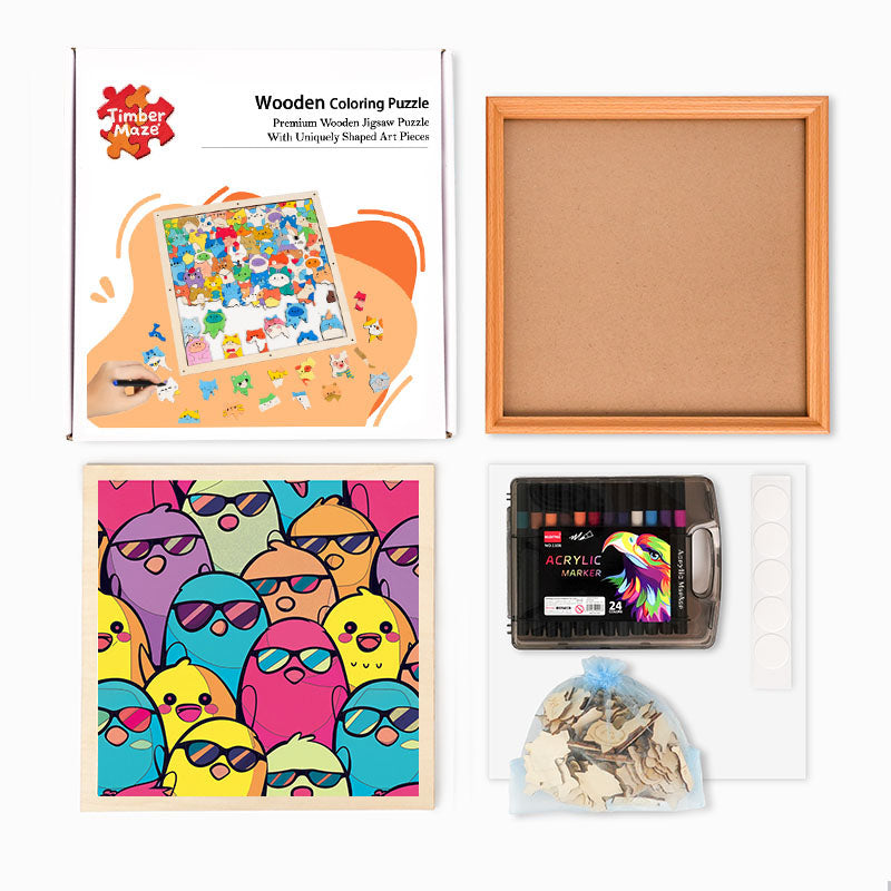 Cool Birds - Wooden Coloring Puzzle