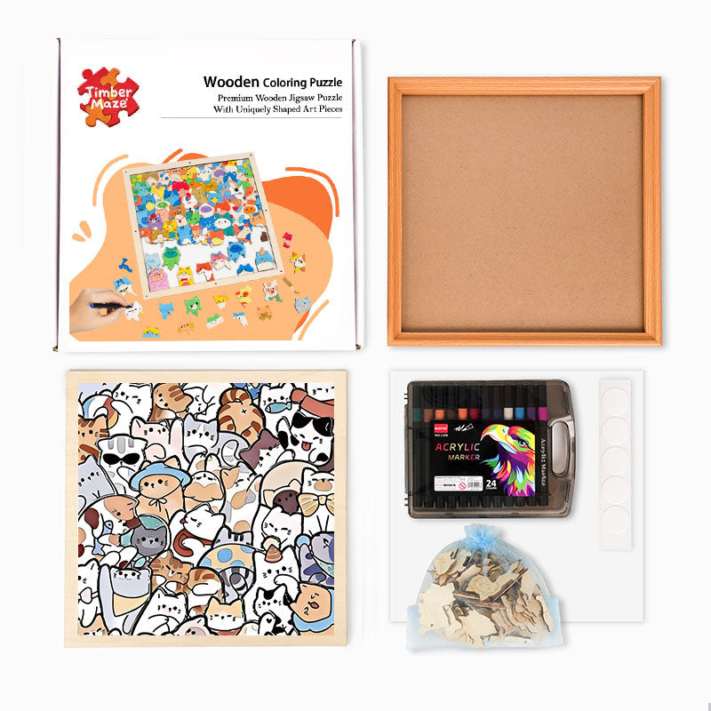 Lazy Cats - Wooden Coloring Puzzle