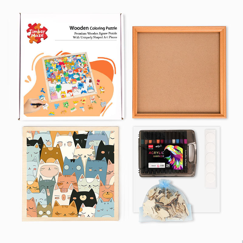 Line Kittens - Wooden Coloring Puzzle