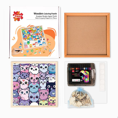 Silly Kitties - Wooden Coloring Puzzle