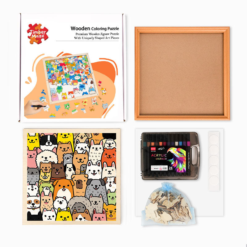 Line Art Puppy - Wooden Coloring Puzzle