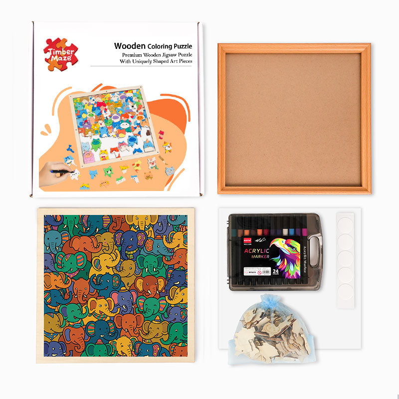 Elephant Party - Wooden Coloring Puzzle