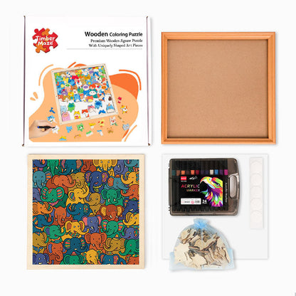 Elephant Party - Wooden Coloring Puzzle