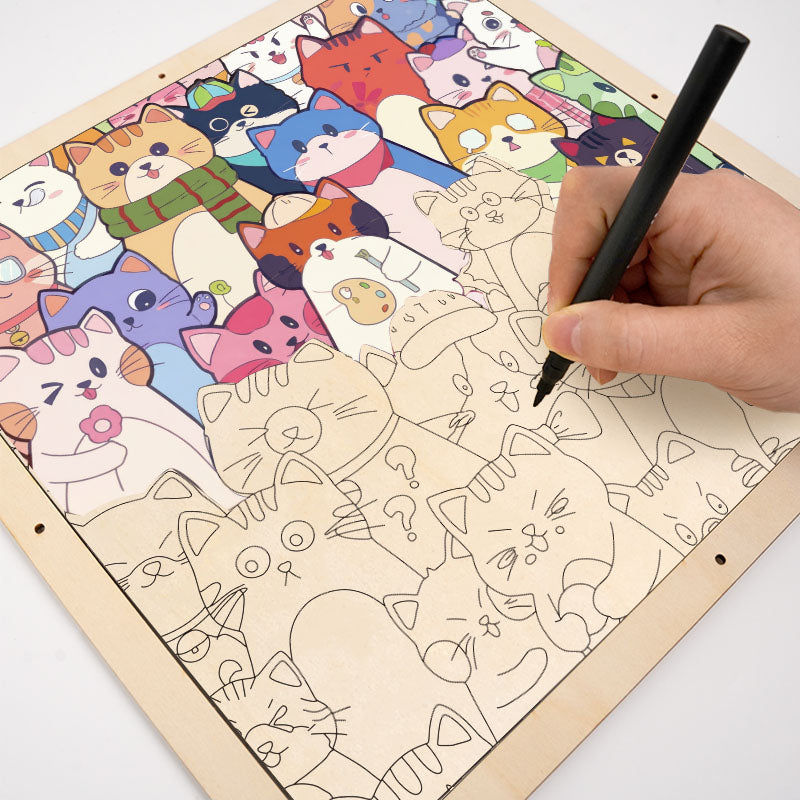 Whimsical Cats - Wooden Colouring Puzzle