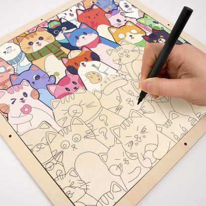 Whimsical Cats - Wooden Colouring Puzzle