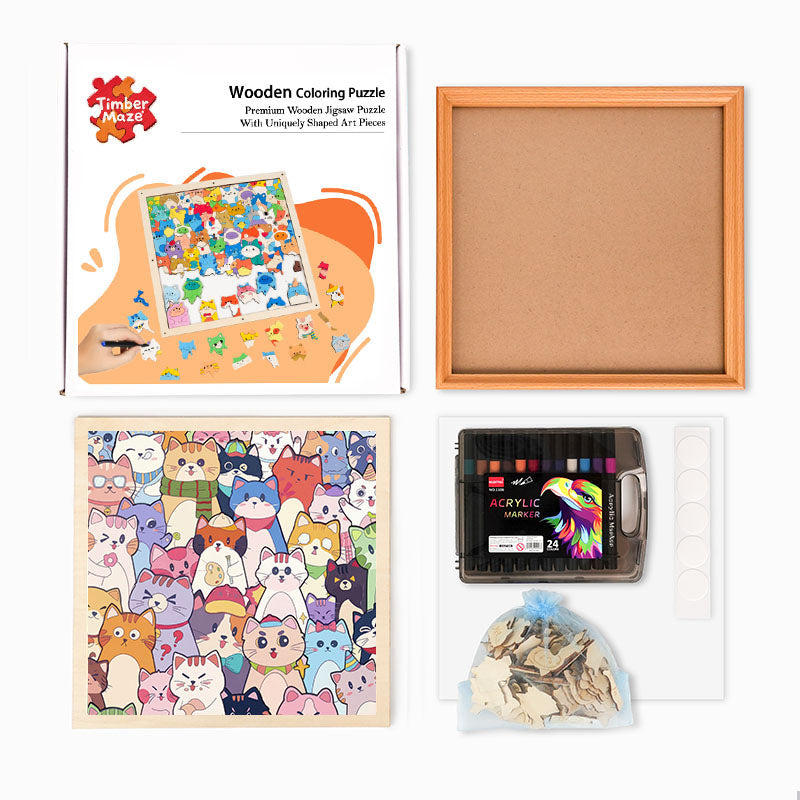 Whimsical Cats - Wooden Colouring Puzzle