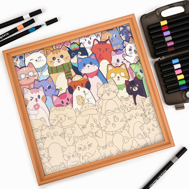 Whimsical Cats - Wooden Colouring Puzzle