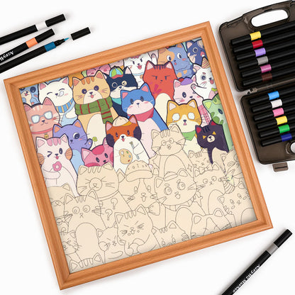 Whimsical Cats - Wooden Colouring Puzzle