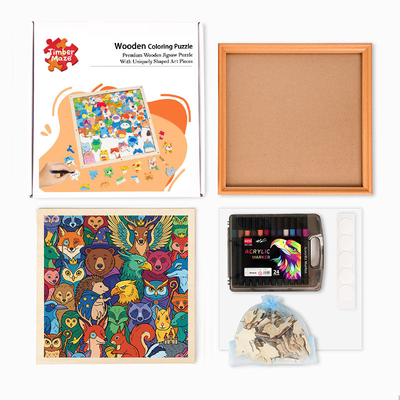 Enchanted Forest Friends - Wooden Coloring Puzzle