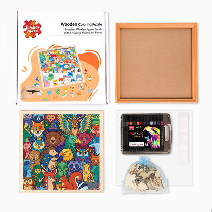 Enchanted Forest Friends - Wooden Coloring Puzzle