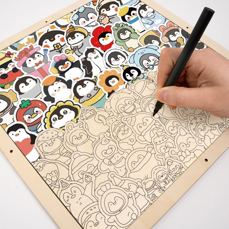 Funny Penguins - Wooden Coloring Puzzle