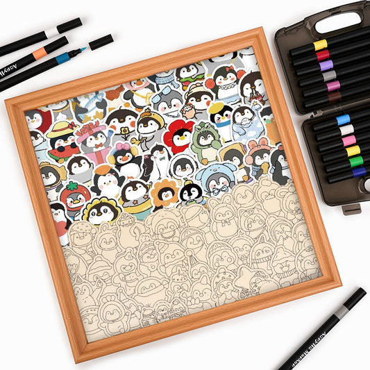 Funny Penguins - Wooden Coloring Puzzle