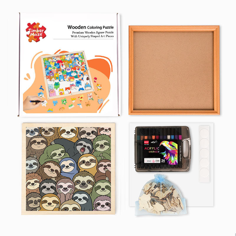 Lazy Sloths - Wooden Coloring Puzzle
