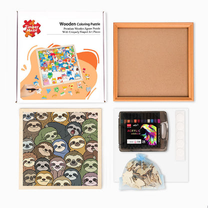 Lazy Sloths - Wooden Coloring Puzzle