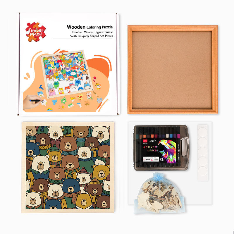 Scarf Bears - Wooden Coloring Puzzle