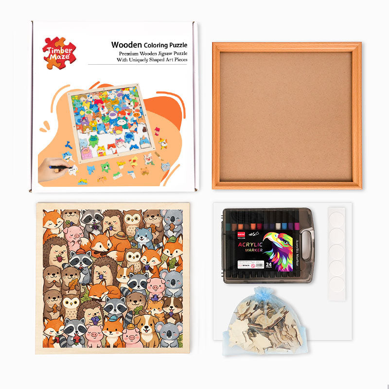 Cute Little Animals - Wooden Coloring Puzzle