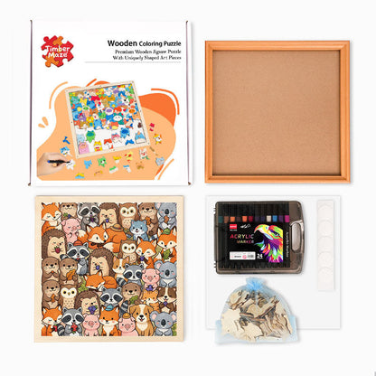 Cute Little Animals - Wooden Coloring Puzzle