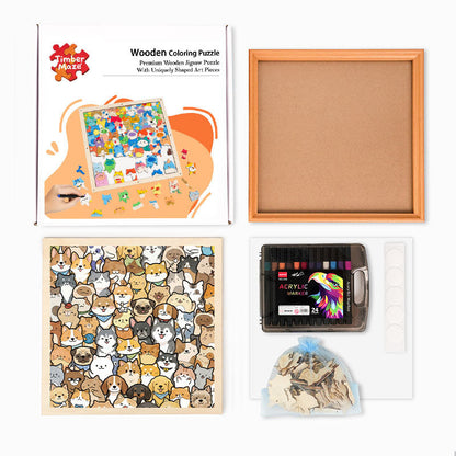 Tiny Puppy World - Wooden Coloring Puzzle