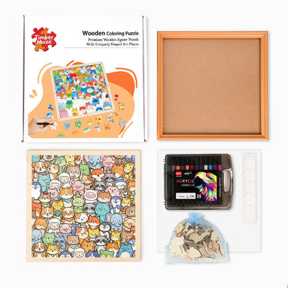 Whimsical Animals - Wooden Coloring Puzzle