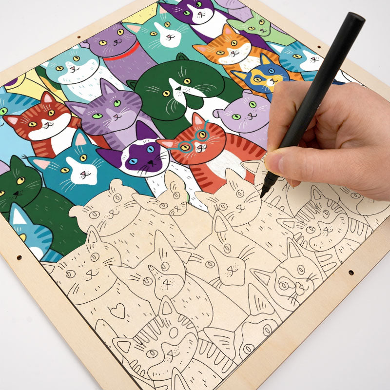 Curious Cats – Wooden Colouring Puzzle