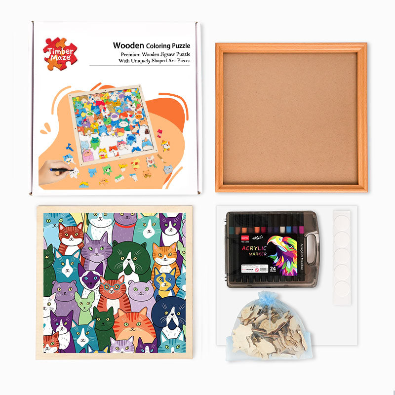Curious Cats – Wooden Colouring Puzzle