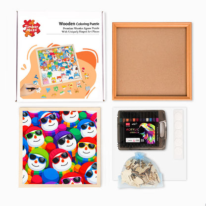 Cool Snowmen - Wooden Coloring Puzzle