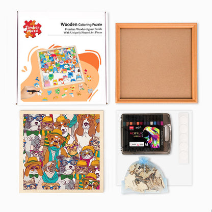 Dogs with Glasses - Wooden Coloring Puzzle