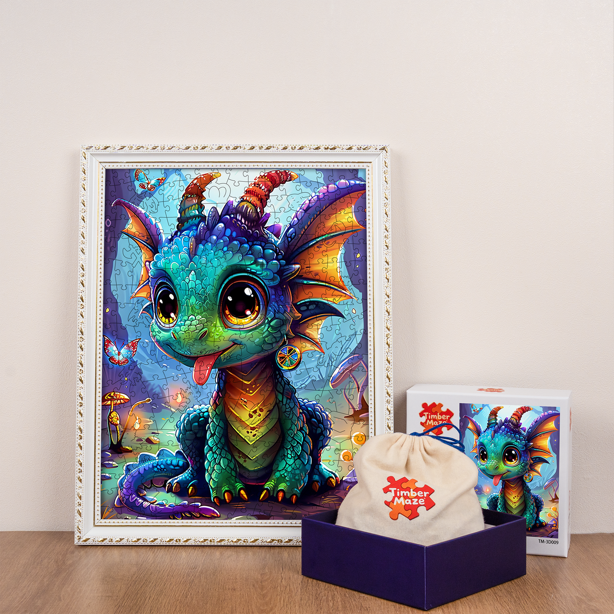 Playful Baby Dragon in Enchanted Forest - Wooden Jigsaw Puzzle