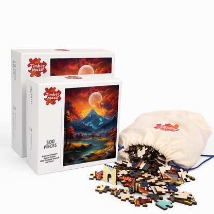 Lunar Mountain Glow - Wooden Jigsaw Puzzle