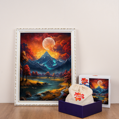 Lunar Mountain Glow - Wooden Jigsaw Puzzle
