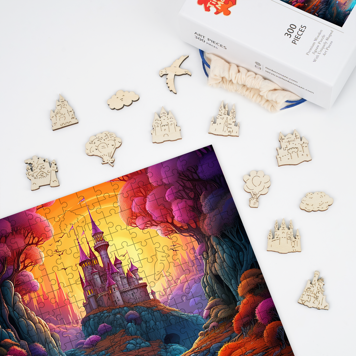 River Castle at Dusk - Wooden Jigsaw Puzzle