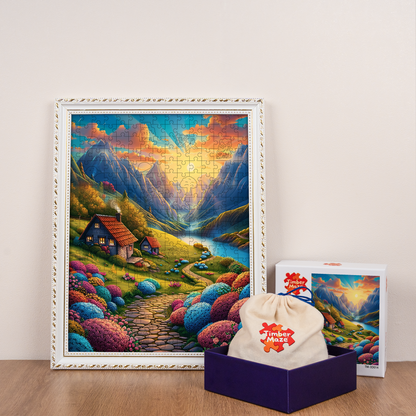 Serene Valley Retreat - Wooden Jigsaw Puzzle