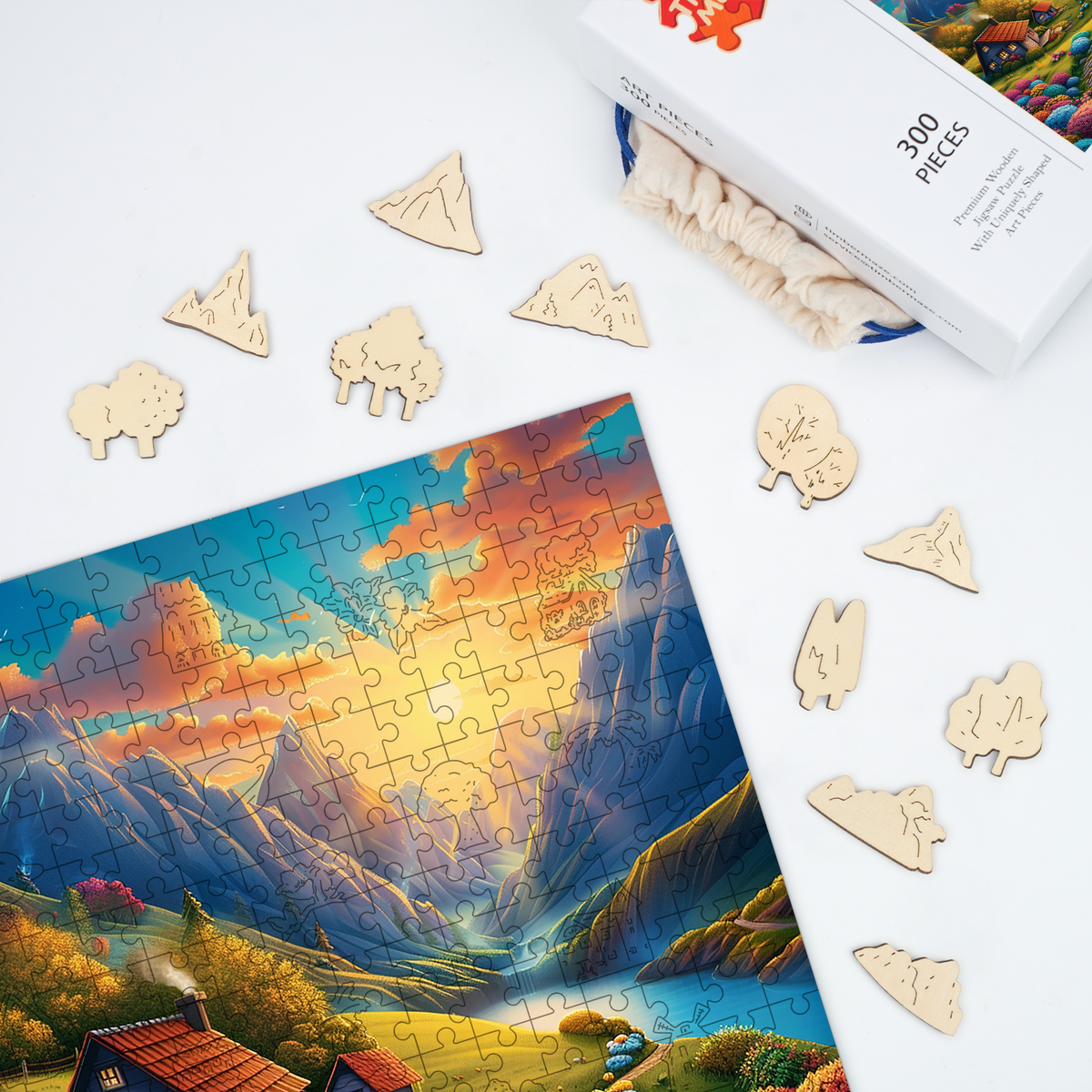 Serene Valley Retreat - Wooden Jigsaw Puzzle