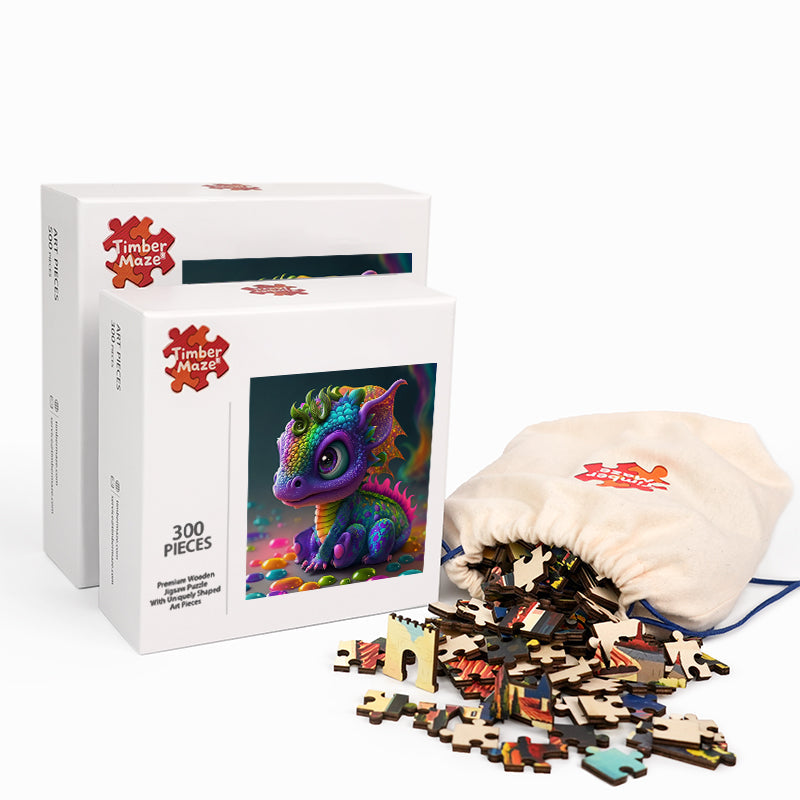 cute little dragon - Wooden Jigsaw Puzzle
