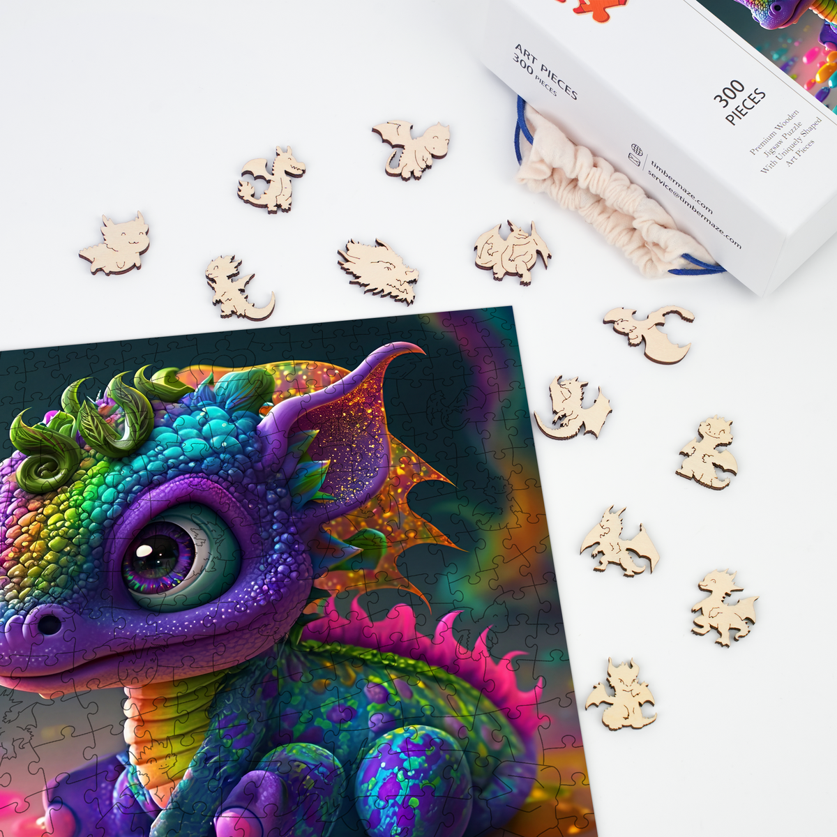 cute little dragon - Wooden Jigsaw Puzzle