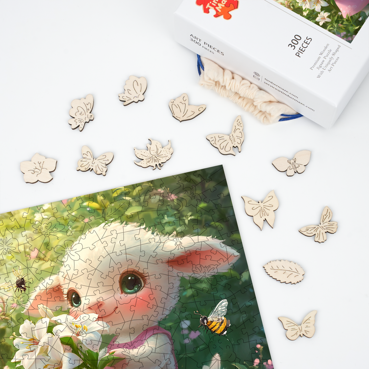 Cartoon Lamb Arranging Lilies - Wooden Jigsaw Puzzle