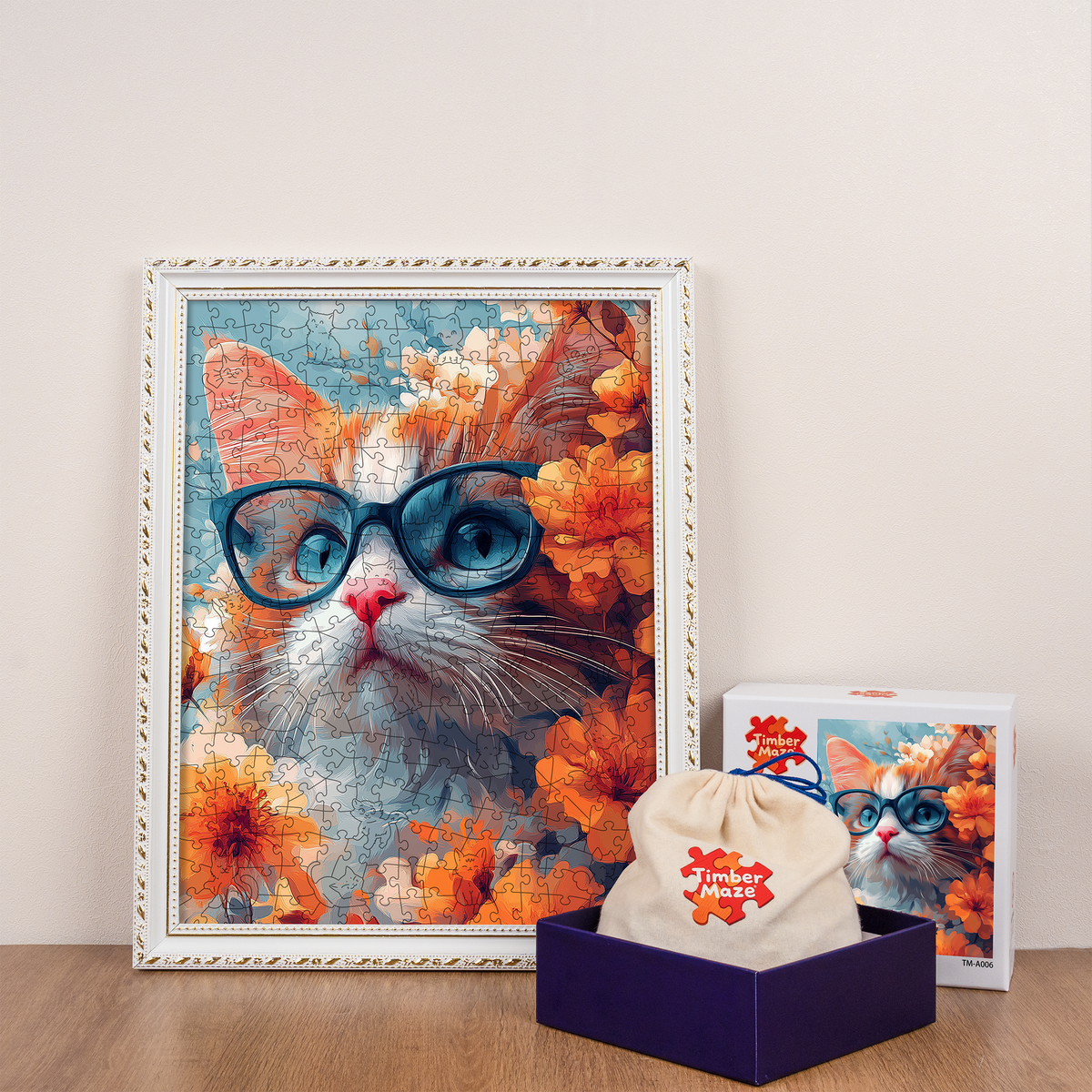 Cat with Glasses - Wooden Jigsaw Puzzle