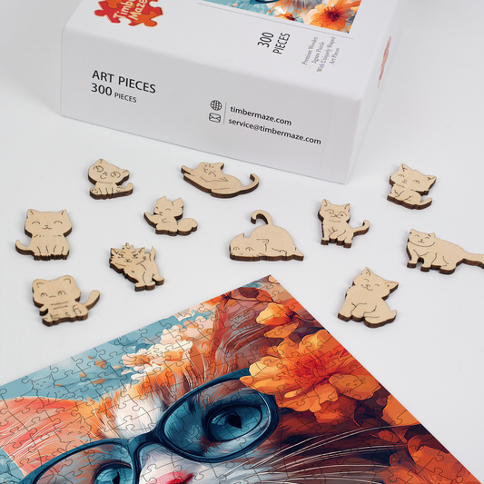 Cat with Glasses - Wooden Jigsaw Puzzle