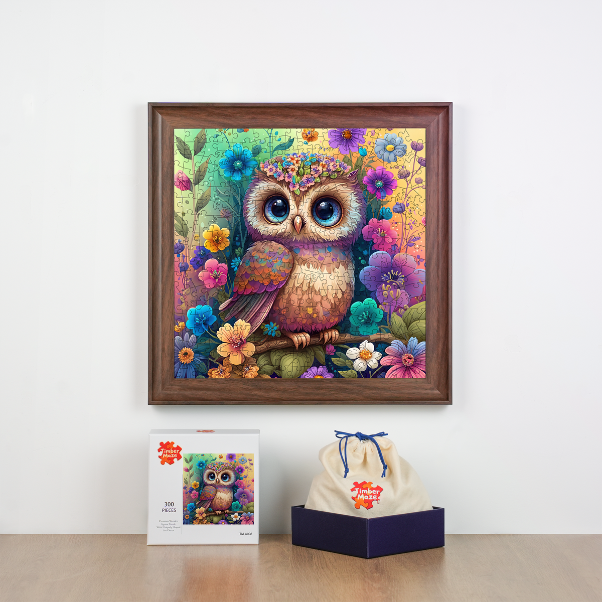 Cute fluffy baby owl - Wooden Jigsaw Puzzle