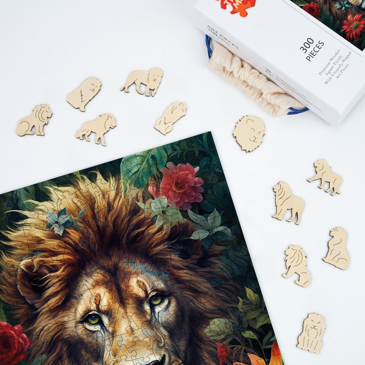 Foliage And Fury Lion - Wooden Jigsaw Puzzle